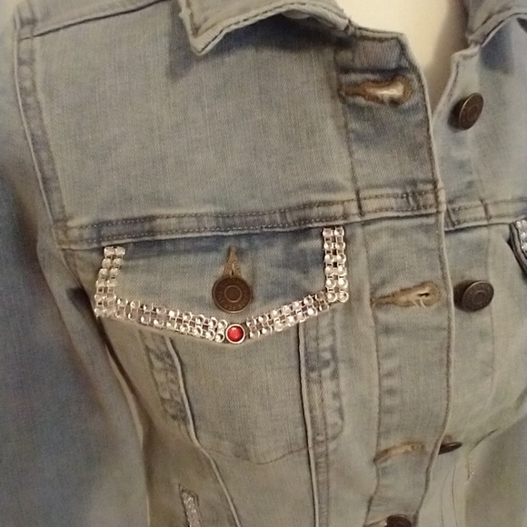 Upcycled Jean denim xs Western style  cowgirl star studded handcrafted chambray - Picture 6 of 13